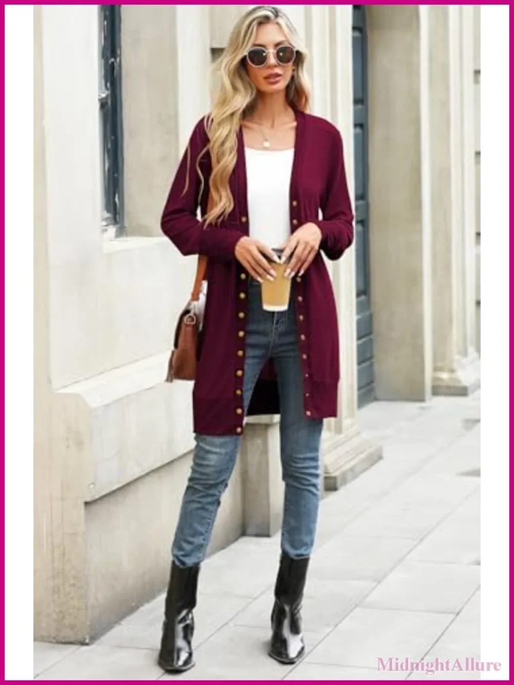 Lightweight Knit Cardigan Women Open Front V-Neck Button Long Sleeve